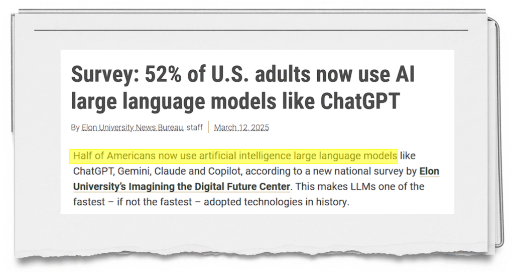 Half of Americans now use artificial intelligence large language models