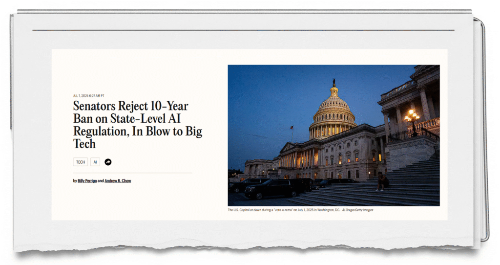 Senators Reject 10-Year Ban on State-Level AI Regulation, In Blow to Big Tech