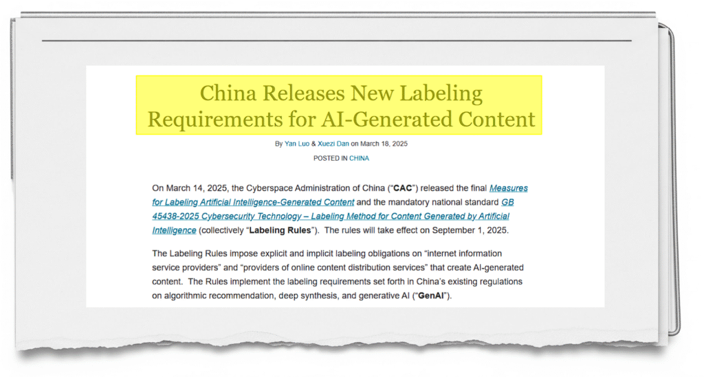 China Releases New Labeling Requirements for AI-Generated Content